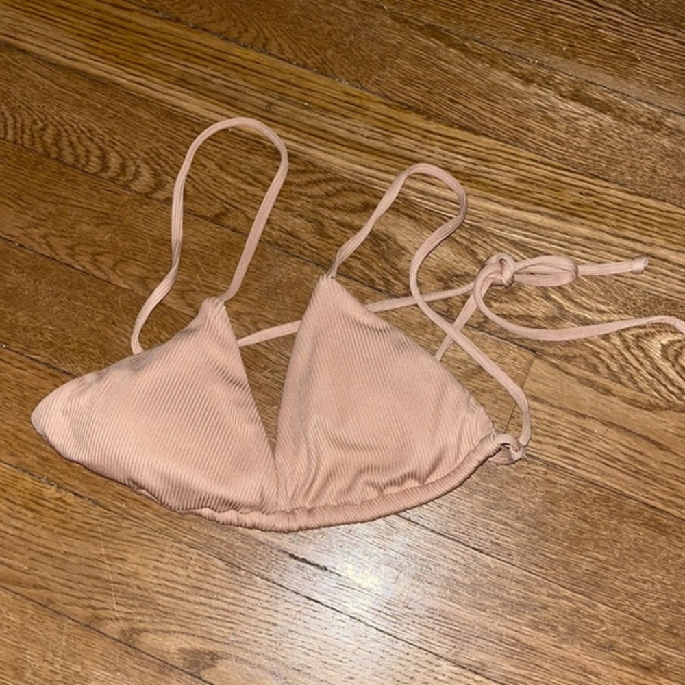 Nude triangle strappy swim top